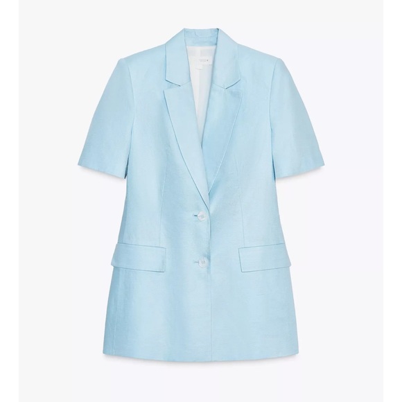 Zara Fitted Short Sleeve Linen Blazer light blue NWT - Picture 6 of 9